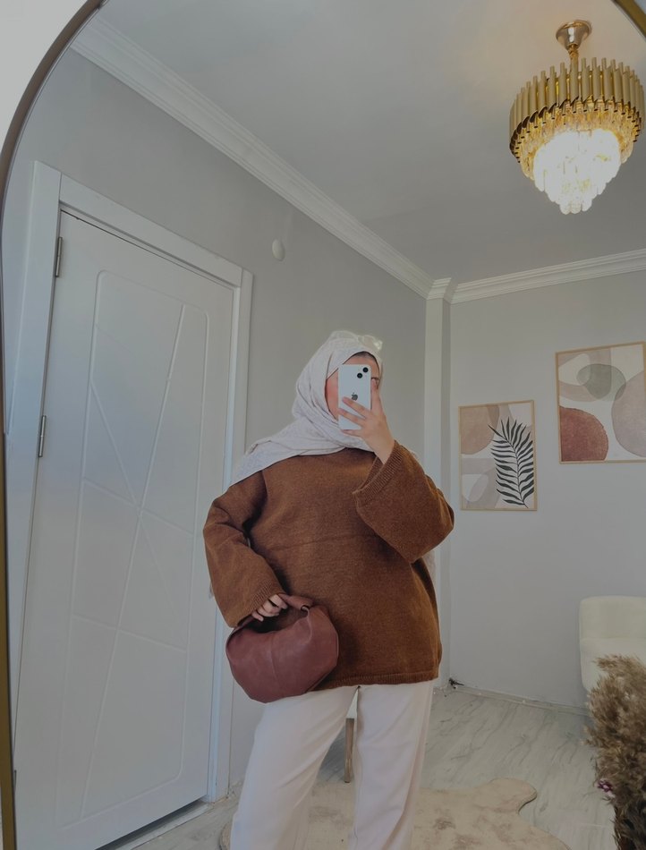 Camel Renk Örgü Kadın Kazak - Görsel 2