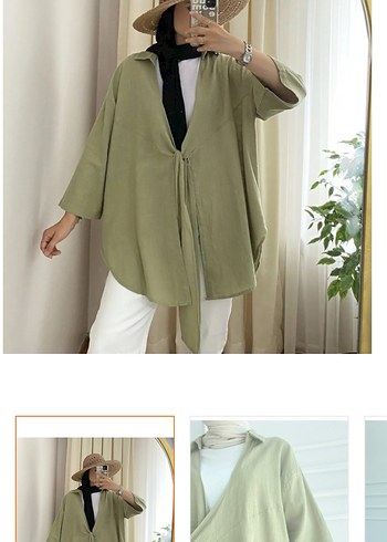 diğer Beden My Blog Haki Keten Uzun Kimono Gömlek