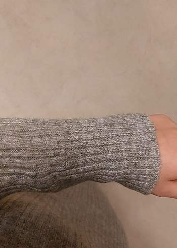 madonna yaka gri triko elbise (%100 sentetik ipek) - Görsel 2