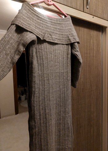 madonna yaka gri triko elbise (%100 sentetik ipek) - Görsel 3