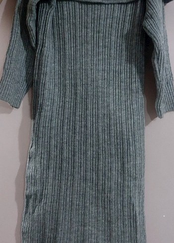 madonna yaka gri triko elbise (%100 sentetik ipek) - Görsel 4