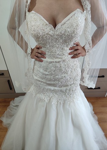 Straplez A Kesim Midi Beyaz Gelinlik - Görsel 2