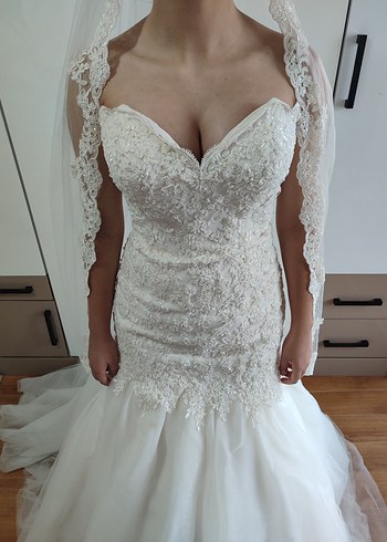 Straplez A Kesim Midi Beyaz Gelinlik - Görsel 5