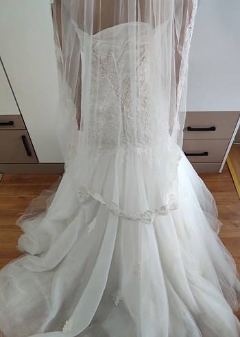 Straplez A Kesim Midi Beyaz Gelinlik - Görsel 4