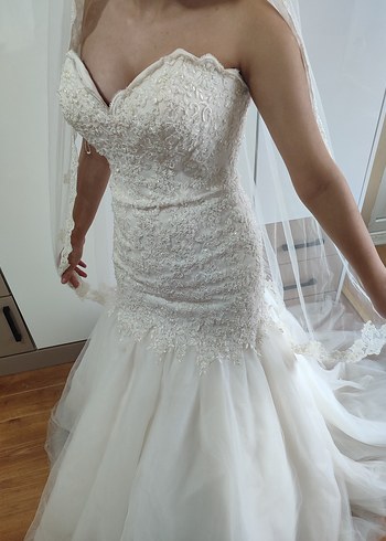 Straplez A Kesim Midi Beyaz Gelinlik - Görsel 3