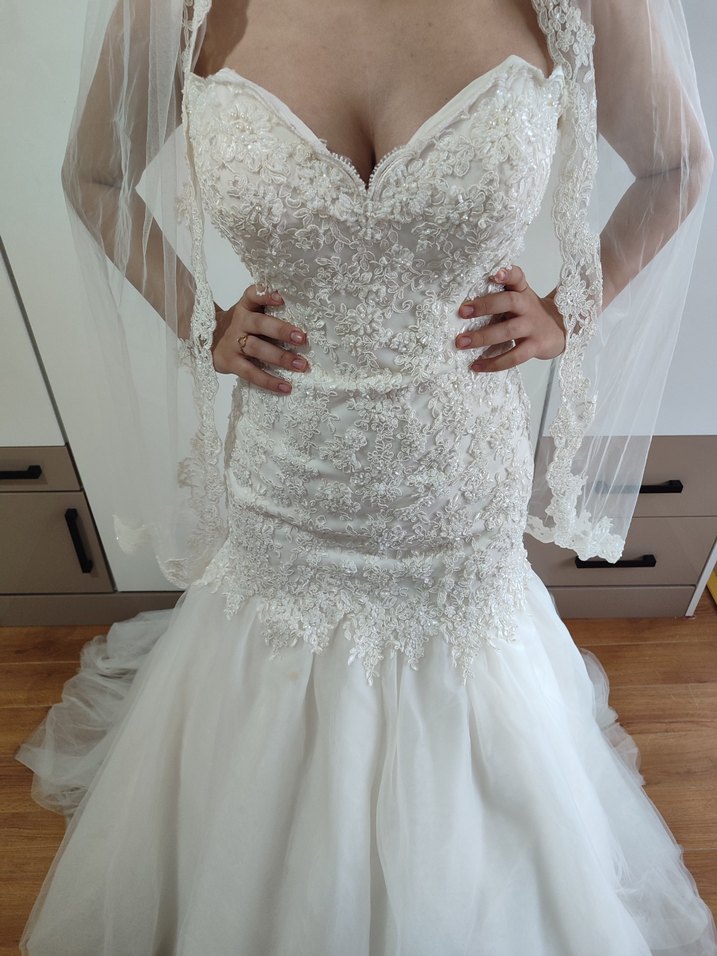 Straplez A Kesim Midi Beyaz Gelinlik - Görsel 2