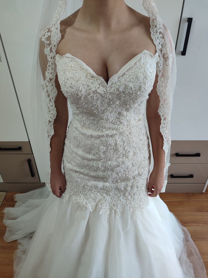 Straplez A Kesim Midi Beyaz Gelinlik - Görsel 5