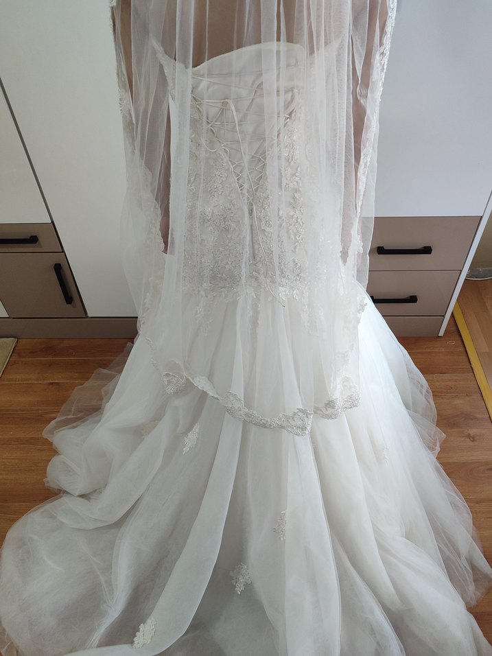 Straplez A Kesim Midi Beyaz Gelinlik - Görsel 4