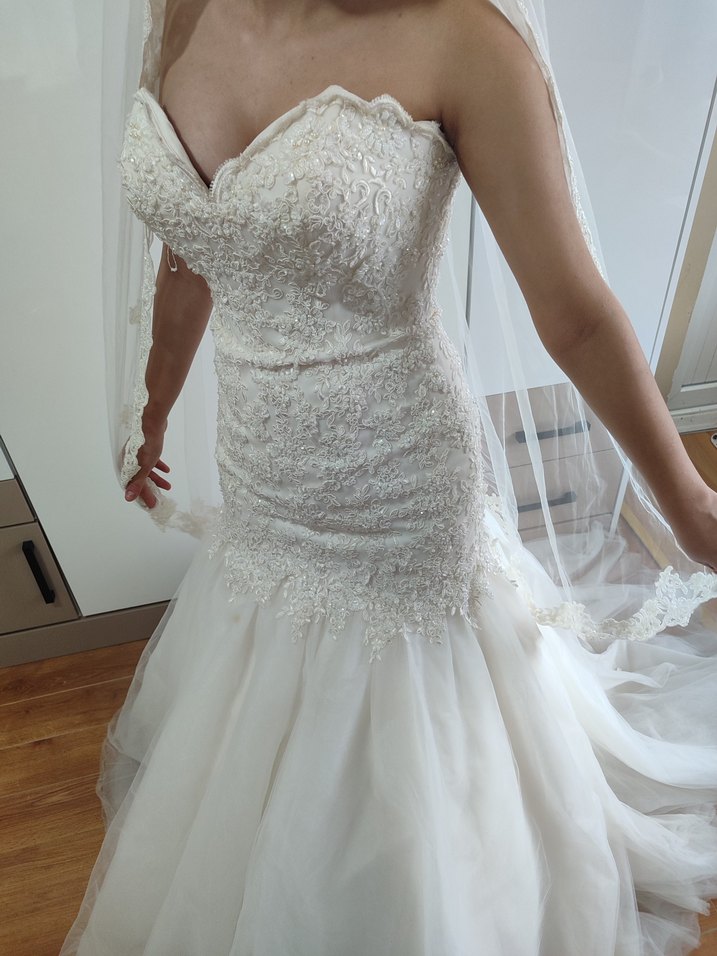 Straplez A Kesim Midi Beyaz Gelinlik - Görsel 3