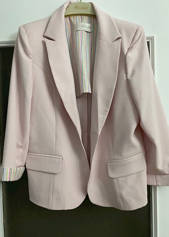 Pudra Pembe Kadın Midi Blazer Ceket