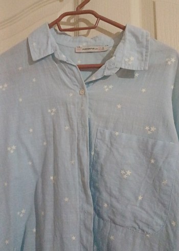 Mavi Kısa Kollu Keten Gömlek - Görsel 4