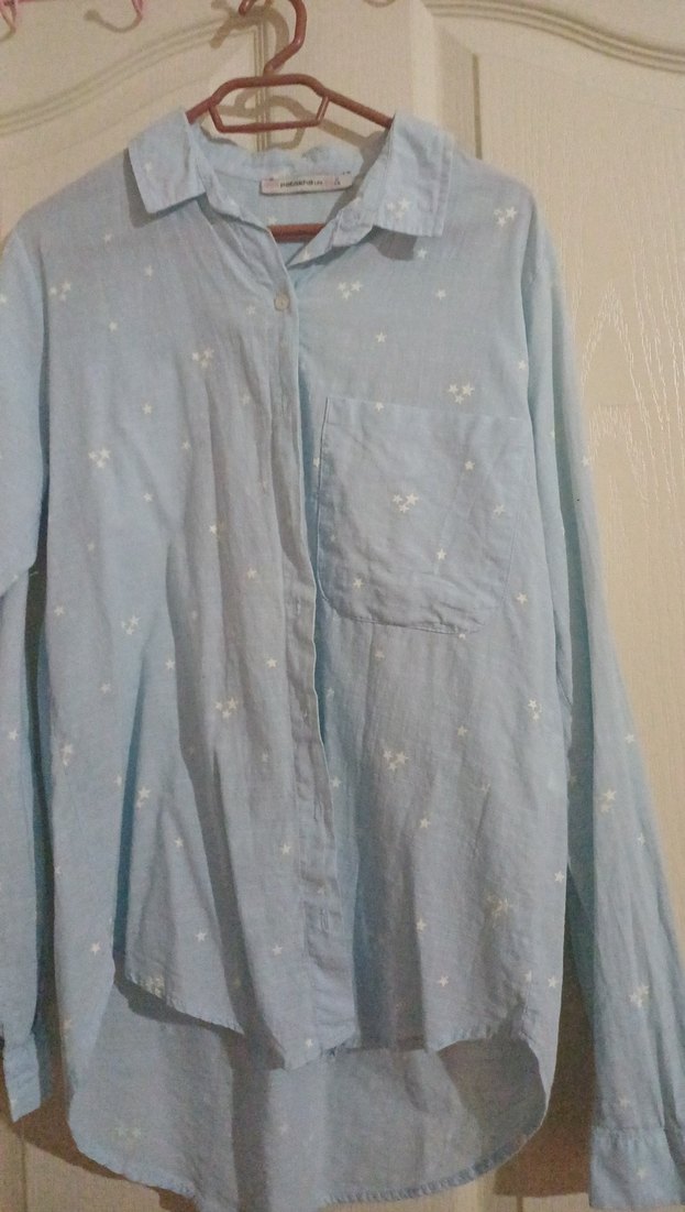 Mavi Kısa Kollu Keten Gömlek - Görsel 3