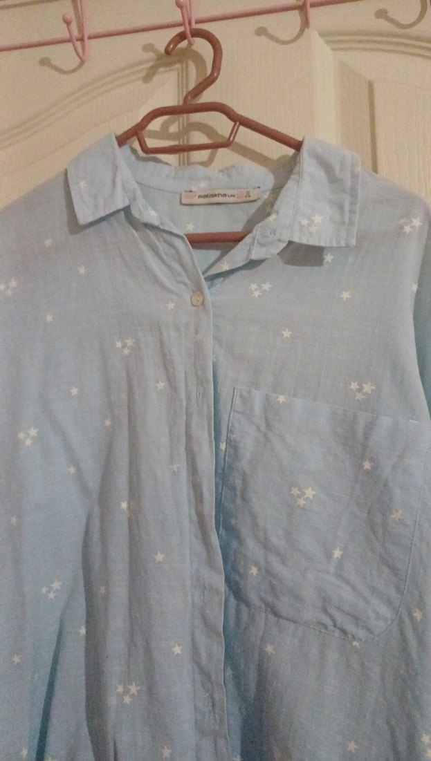 Mavi Kısa Kollu Keten Gömlek - Görsel 4