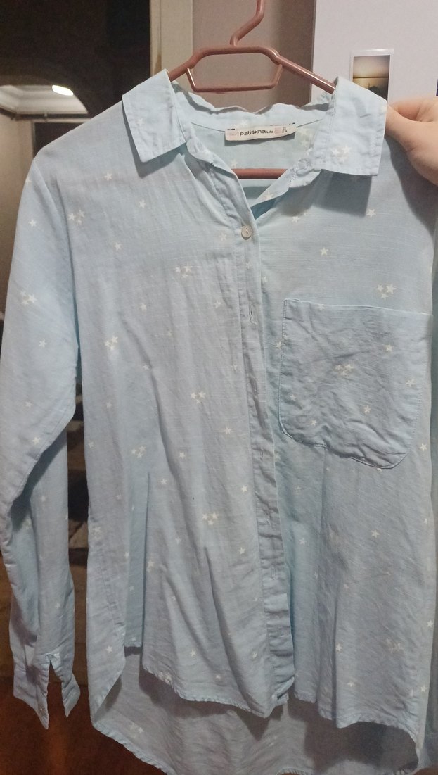 Mavi Kısa Kollu Keten Gömlek - Görsel 2