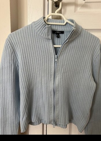 Mavi Fermuarlı Triko Kadın hırka - Görsel 2