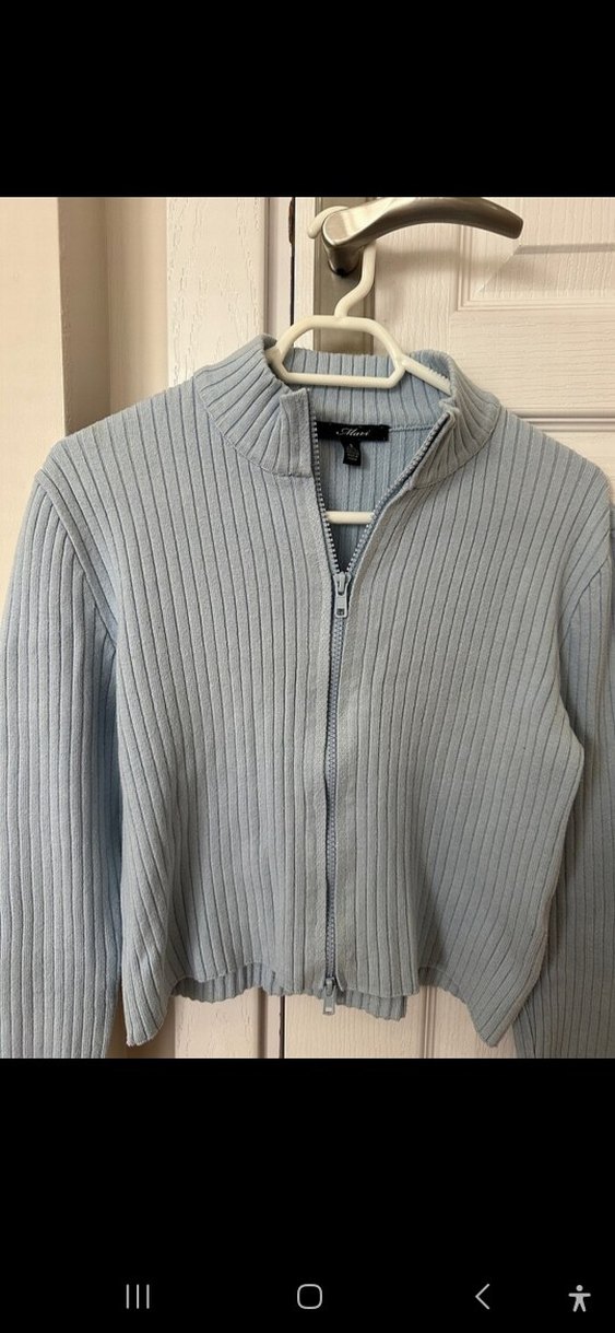 Mavi Fermuarlı Triko Kadın hırka - Görsel 2