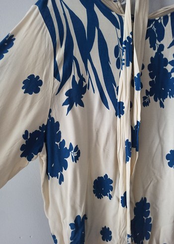 Mavi Çiçek Desenli Uzun  Elbise - Görsel 2