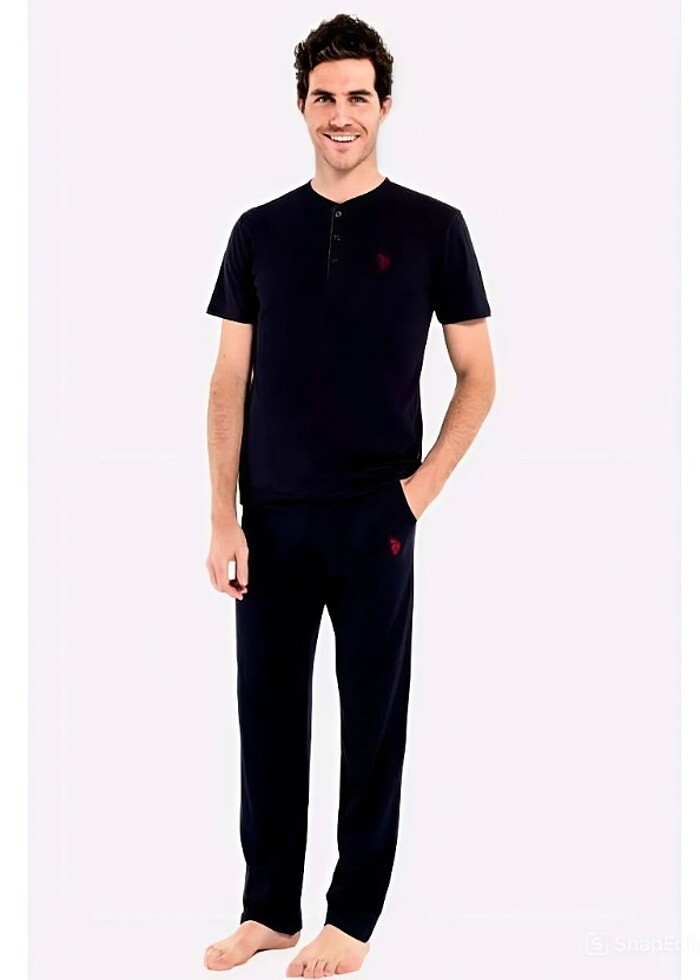 U.S. Polo Assn. 12005 Erkek 3'lü Pijama Takım -Lacivert - Görsel 2