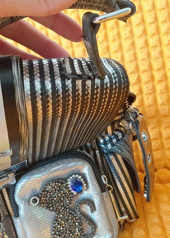 2K Gri Örgü Detaylı Kadın Sırt Çantası