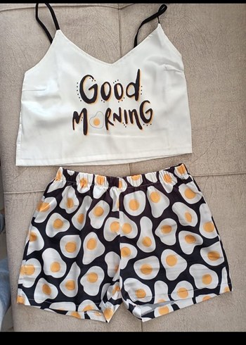 Beyaz Baskılı Mini Kadın Pijama Takımı