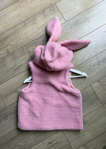 Kız Çocuk Kapüşonlu Pembe Peluş Yelek - Görsel 3