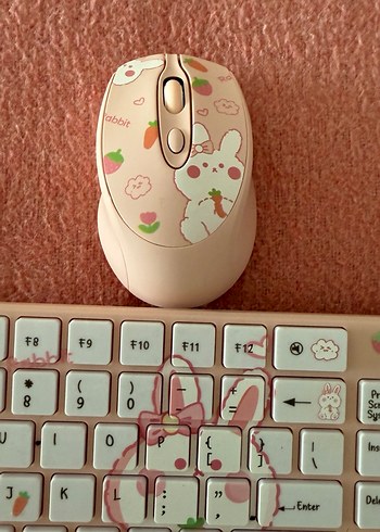 Pembe Pastel Desenli Kablosuz Klavye ve Mouse - Görsel 2