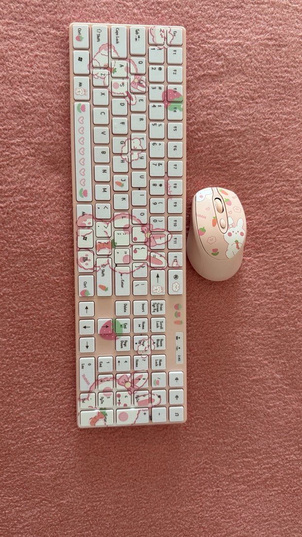 Pembe Pastel Desenli Kablosuz Klavye ve Mouse - Görsel 5