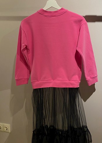 Kız Çocuk Pembe Uzun Kollu Sweatshirt Elbise - Görsel 3