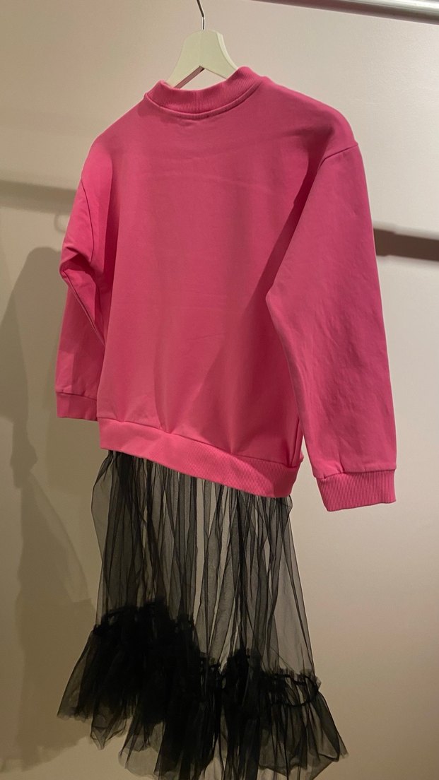 Kız Çocuk Pembe Uzun Kollu Sweatshirt Elbise - Görsel 2