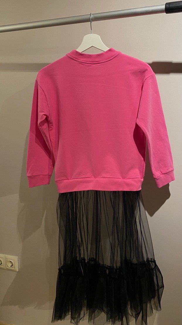 Kız Çocuk Pembe Uzun Kollu Sweatshirt Elbise - Görsel 3