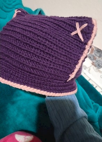 Mor Örgü kedi kulakli bere y2k - Görsel 2