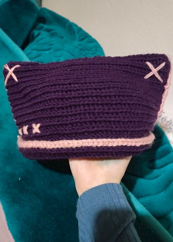 Mor Örgü kedi kulakli bere y2k - Görsel 4