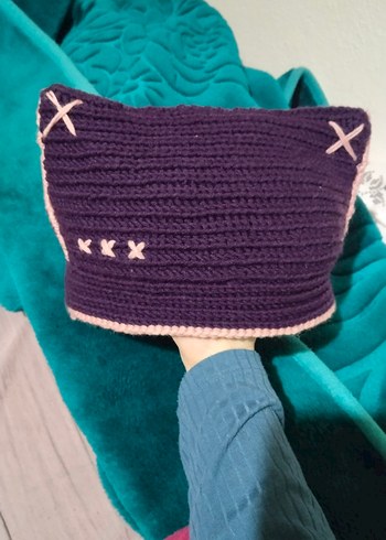 Mor Örgü kedi kulakli bere y2k - Görsel 3