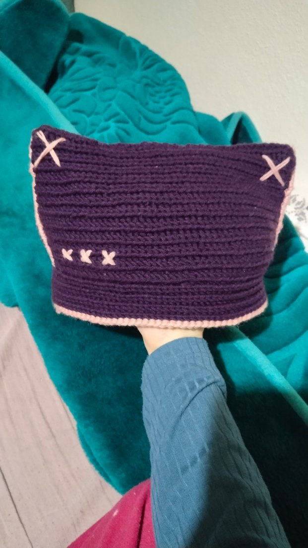 Mor Örgü kedi kulakli bere y2k - Görsel 3