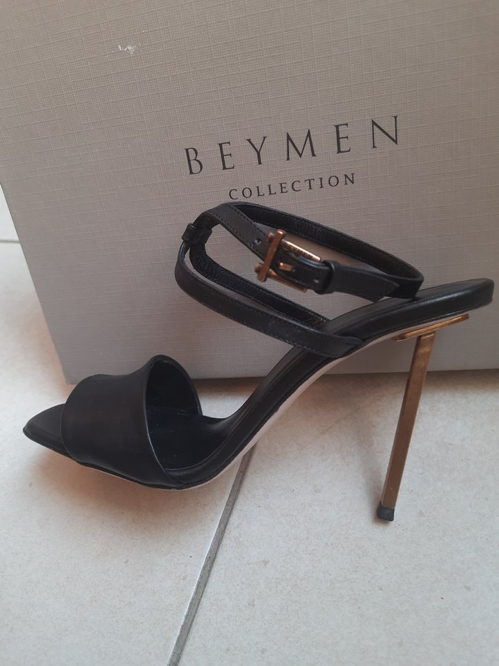 Beymen Collectıon Deri, Siyah İnce Metal Topuklu Kadın Ayakkabı - Görsel 4
