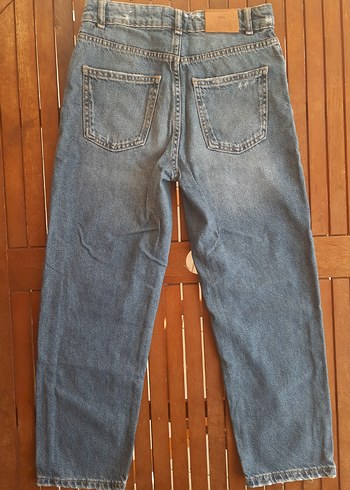 ZARA Mavi Düğmeli Rahat Kesim Kız çocuk bel ayarlı, Kot Pantolon - Görsel 3