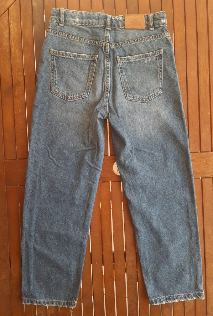 ZARA Mavi Düğmeli Rahat Kesim Kız çocuk bel ayarlı, Kot Pantolon - Görsel 3