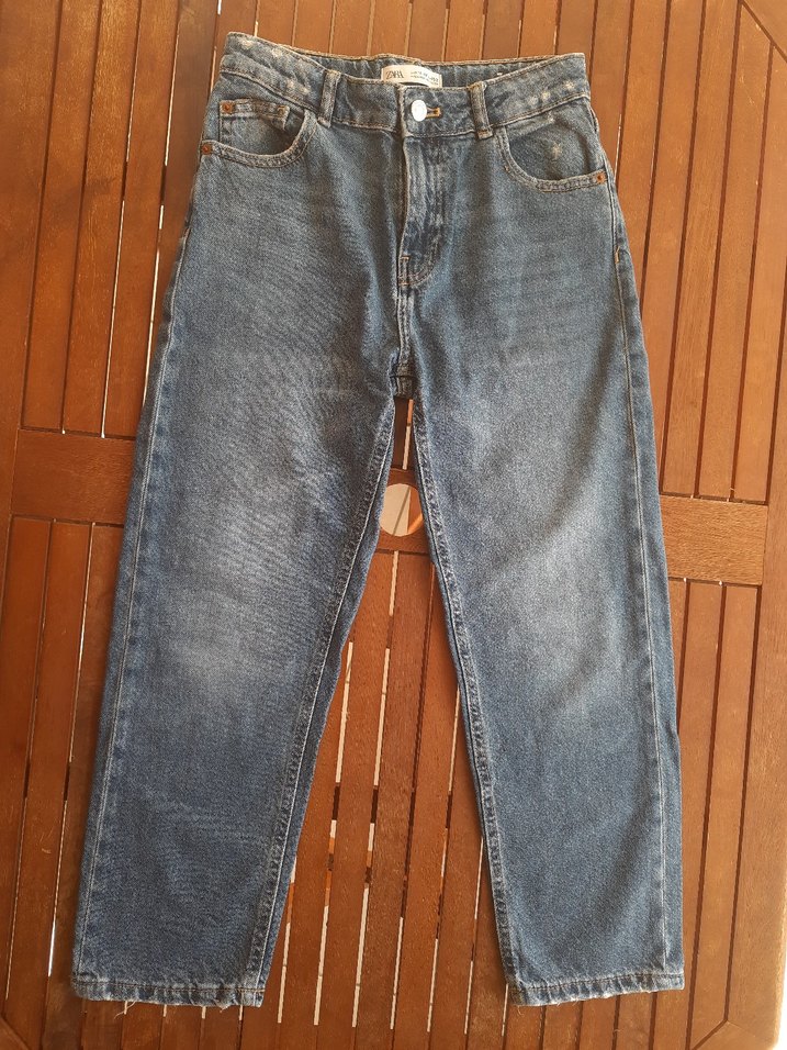 ZARA Mavi Düğmeli Rahat Kesim Kız çocuk bel ayarlı, Kot Pantolon - Görsel 2