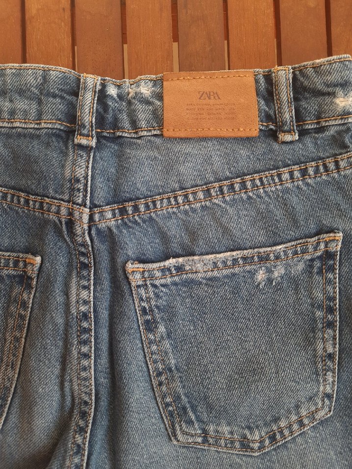 ZARA Mavi Düğmeli Rahat Kesim Kız çocuk bel ayarlı, Kot Pantolon - Görsel 4