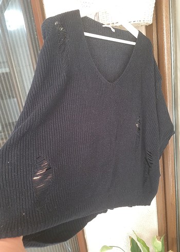 ZARA Lacivert V Yakalı Örgü Kadın Kazak - Görsel 4