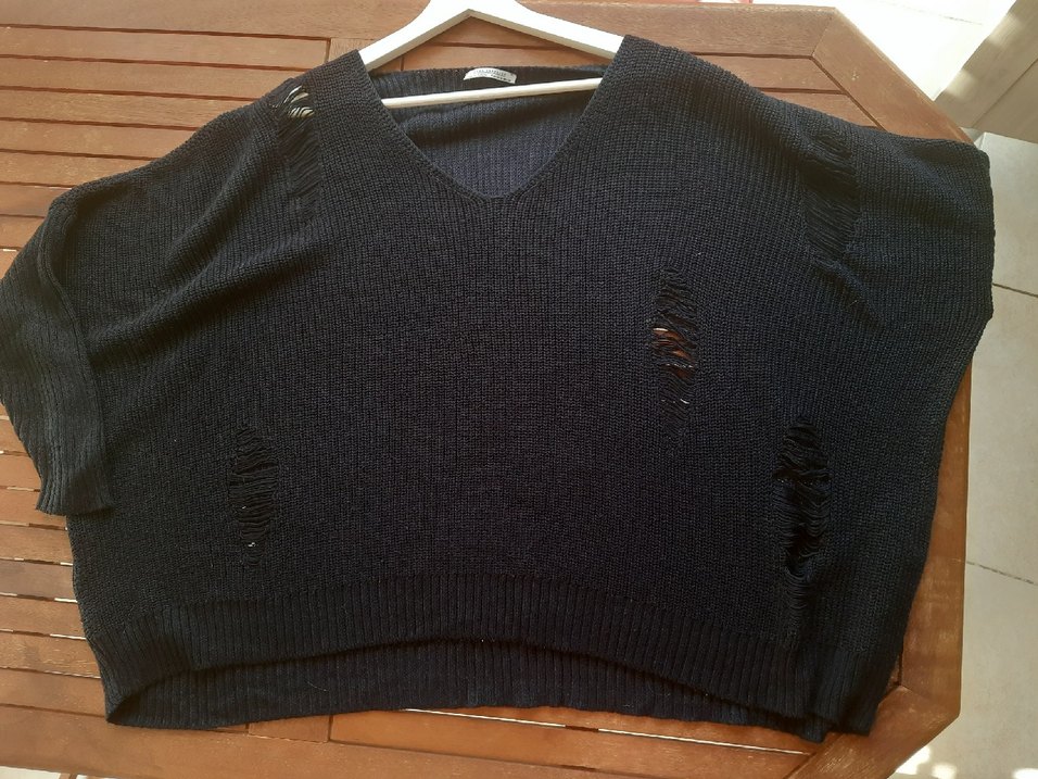 ZARA Lacivert V Yakalı Örgü Kadın Kazak - Görsel 3