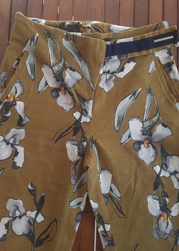 ZARA Hakil rengii Çiçek Desenli Kadın Pantolon - Görsel 4