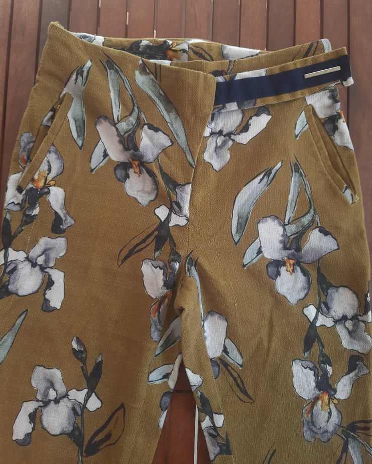 ZARA Hakil rengii Çiçek Desenli Kadın Pantolon - Görsel 4