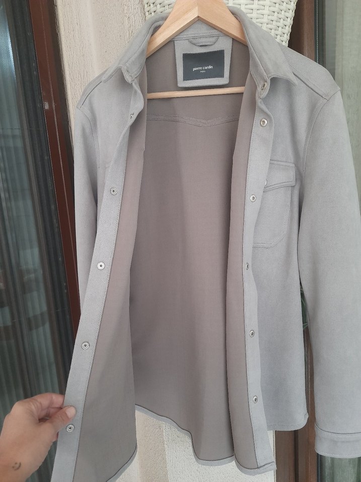 Pierre Cardin Gri Süet Erkek Gömlek S-48 - Görsel 5