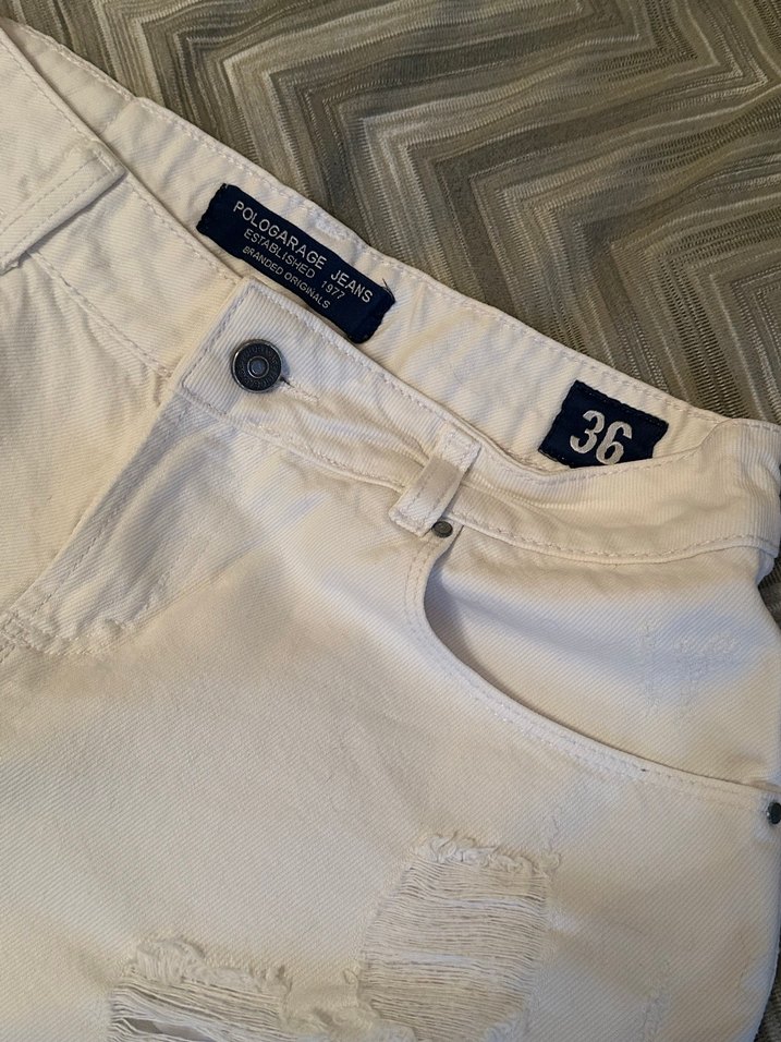 POLO GARAGE Kadın Beyaz Denim Mini Şort - Görsel 3