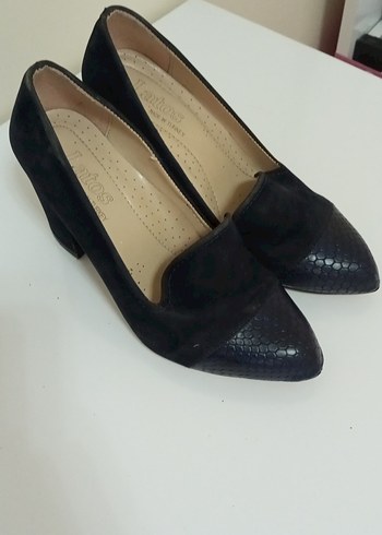 Siyah Süet Blok Topuklu Kadın Stiletto Lacivert
