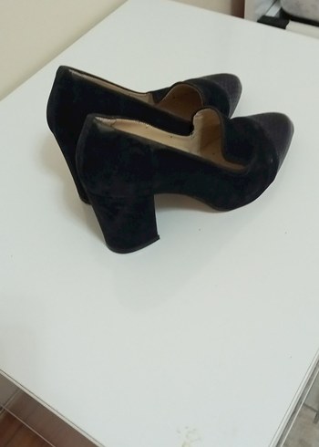 Zara Siyah Süet Blok Topuklu Kadın Stiletto Lacivert