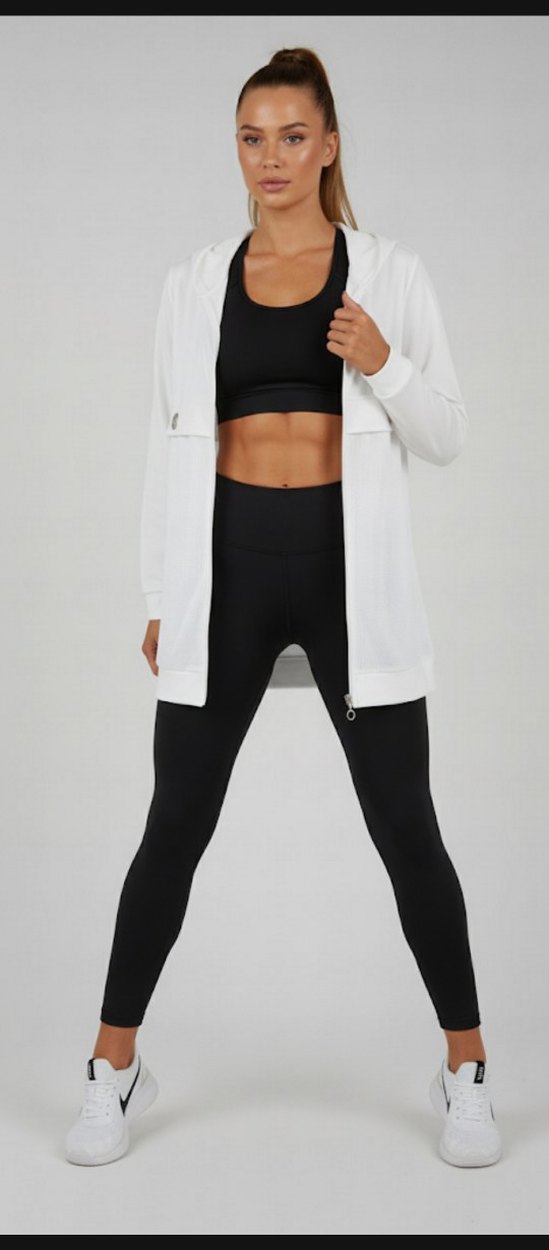 Beyaz Kapüşonlu Fermuarlı Ceket - Görsel 2