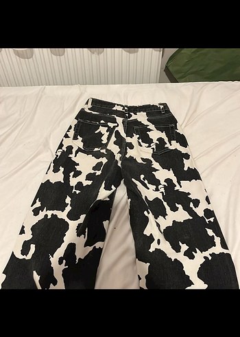 Kadın siyah beyaz inek Desenli Salaş Pantolon - Görsel 3