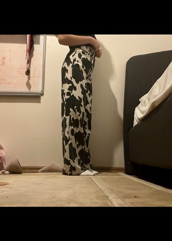 Kadın siyah beyaz inek Desenli Salaş Pantolon - Görsel 5